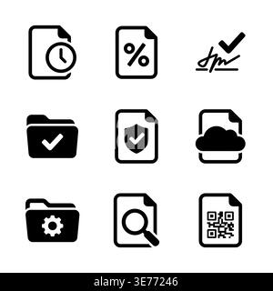Set of black document icons on white background vector Stock Vector