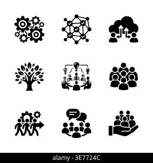 Teamwork and collaboration solid icons set for business and leadership Stock Vector