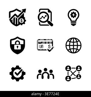 Business strategy icons, analysis and solutions in solid black style Stock Vector