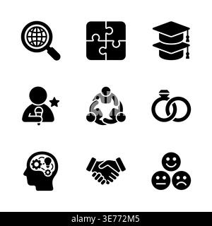 Set of nine flat icons in black color, stock vector Stock Vector