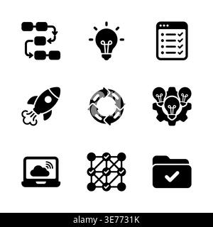 Collection of Business Startup and Management Glyph Icons Stock Vector
