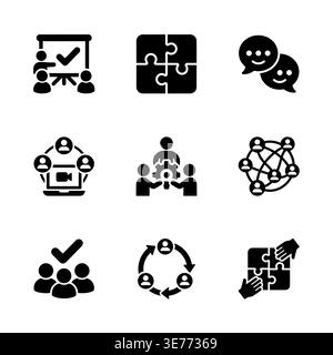 Business meeting icons set collaboration communication teamwork vector illustration Stock Vector