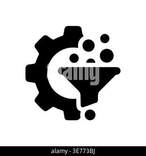 Black silhouette icon of a data filtering process with gear Stock Vector