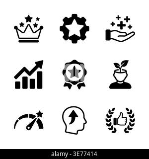 Set of black glyph icons representing success and achievement Stock Vector