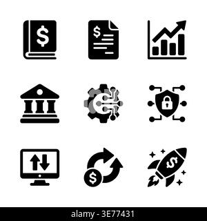 Set of black glyph financial technology and investment icons Stock Vector