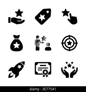 Set of black glyph icons related to rating and success Stock Vector