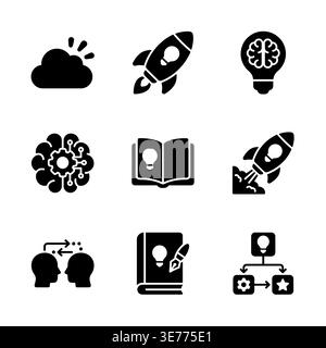 Set of black filled creative idea generation icon vector Stock Vector