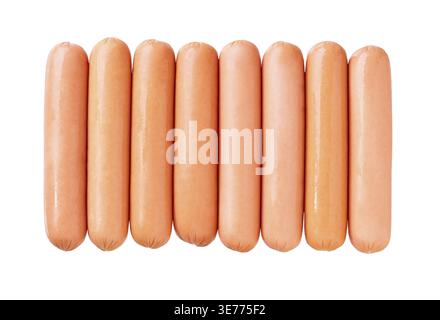 Boiled sausage, isolated on white background. Whole boiled sausage isolated Stock Photo