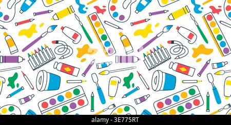 Seamless pattern of hand-drawn artist items Stock Vector