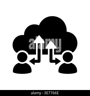 Cloud computing data sharing between people black glyph icon Stock Vector
