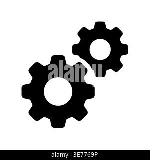 Simple Black Silhouette of Two Interlocking Gears on White Background Stock Vector