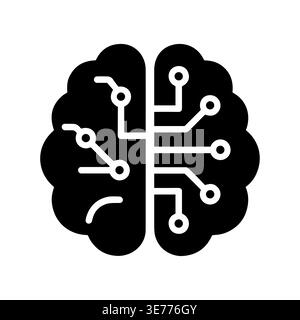 Artificial intelligence brain icon, digital mind glyph design Stock Vector