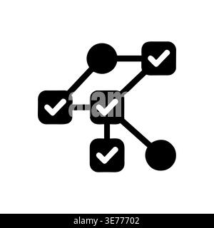 Hierarchical diagram with check marks, showing task completion, black glyph Stock Vector