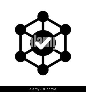 Blockchain verified network icon, connectivity nodes, decentralized, secure system Stock Vector