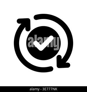 Black circular arrows with checkmark in the middle icon Stock Vector