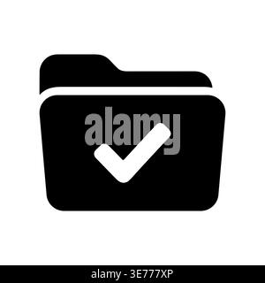 Black folder icon with white checkmark, simple style Stock Vector