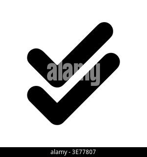 Double check mark icon, black glyph on white background Stock Vector