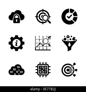 Data analysis and security icon set in solid style Stock Vector