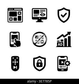 Collection of simple black digital marketing icon glyphs Stock Vector