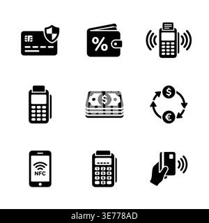 Set of black and white payment related vector icons Stock Vector
