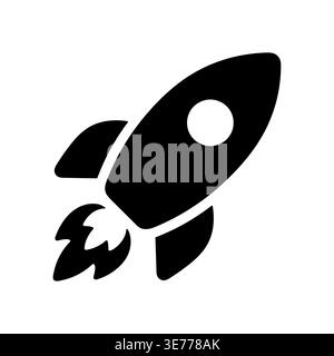 Black rocket icon launching, startup concept, minimalist style illustration Stock Vector