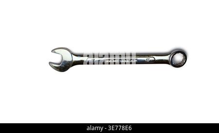 Professional 17mm Combination Chrome Vanadium Wrench on White Background Stock Photo