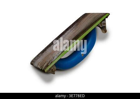 Used Hand Sander with Abrasive Paper Isolated on White Background Stock Photo