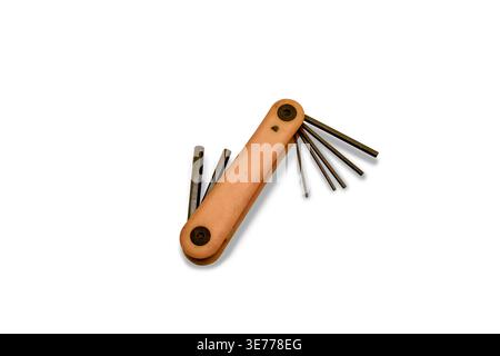 Folding Hex Key Set with Orange Case Isolated on White Background Stock Photo