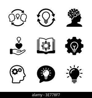 Black and white icons of creative ideas and brainstorming Stock Vector