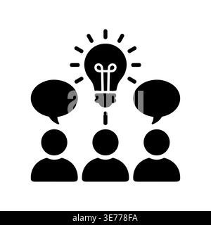 Brainstorming session silhouette with team members and bright idea Stock Vector