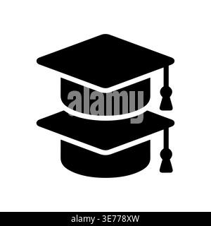 Two graduation caps stacked black and white silhouette vector Stock Vector