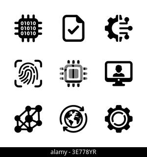 Simple Black Data and Network Technology Icon Set on White Stock Vector