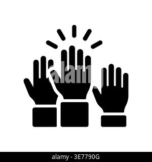 Three hands raised together black glyph icon vector illustration Stock Vector