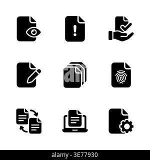 Document Management Icons Set, Black Silhouette Style, Isolated Vector Stock Vector