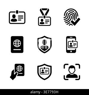 Set of Black Identity and Security Icons, Modern Flat Style Stock Vector