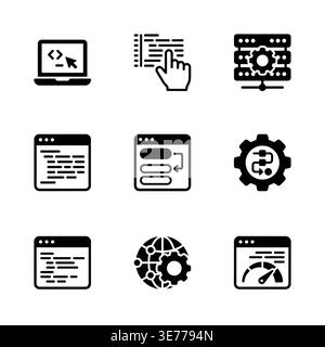 Set of programming and development icons, vector glyph style Stock Vector