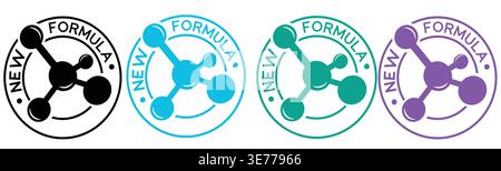 New Formula Molecule Logo Set with Circular Badge Design – Science Chemistry Icon Collection, Laboratory Branding Symbols, Innovation Technology Stock Vector