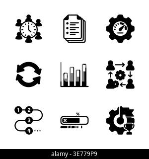 Set of vector glyph icons related to business management Stock Vector