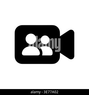 Video conference icon, online meeting symbol, black and white glyph Stock Vector