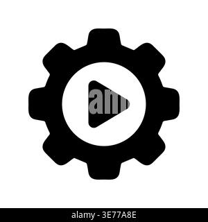 Gear with play button solid icon, multimedia settings concept Stock Vector