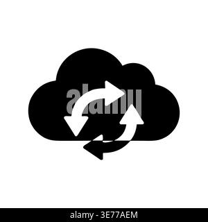 Cloud data synchronization icon with circular arrow symbol, black vector Stock Vector