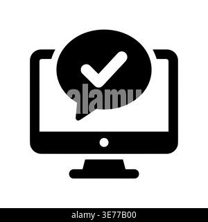 Desktop computer icon with check mark in speech bubble Stock Vector