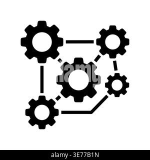 Connected Gears Silhouette: Mechanism, System, and Integration Concept Illustration Stock Vector