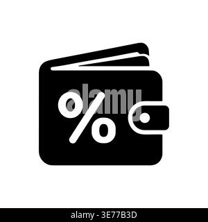 Wallet icon with percentage sign, discount, black and white Stock Vector