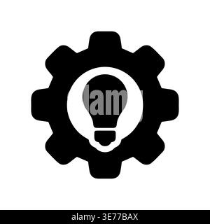 Black gear with lightbulb illustration representing ideas and innovation. Stock Vector