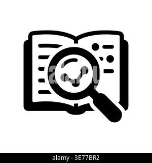 Open book with magnifying glass analyzing data, line icon style Stock Vector