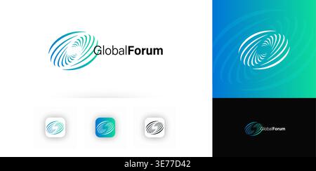 Round Swirl Spiral Sign, Globe Forum Logo Concept of Medtech Biotech Science and Technologies, AI Innovation, Data Science Research Lab, Digital Stock Vector