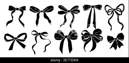 Silhouettes of bows in various styles and sizes Stock Vector