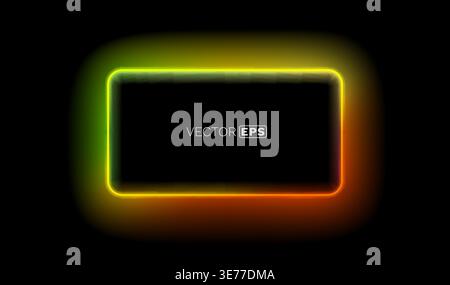 Vibrant neon gradient frame with rounded corners. A glowing border on dark background. Vector illustration. Stock Vector