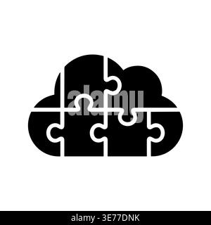 Cloud computing puzzle pieces concept, simple black vector illustration Stock Vector